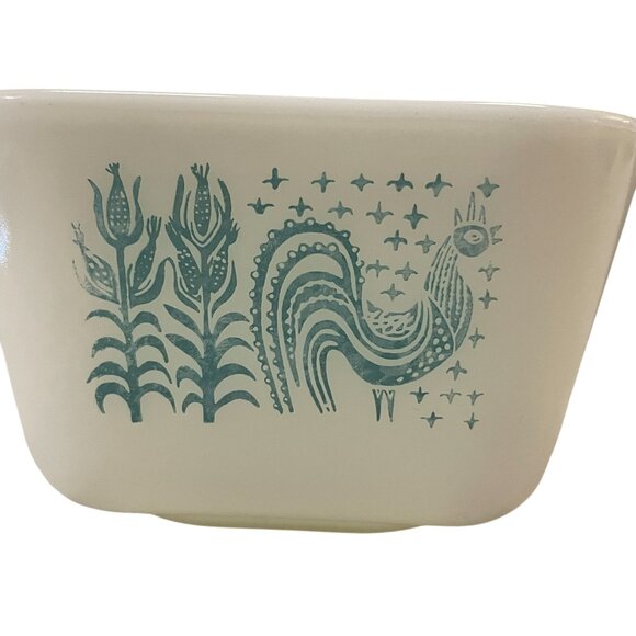 Pyrex Refrigerator Dish and Lid Used Butterprint Amish Rooster Rectangle - Picture 12 of 16